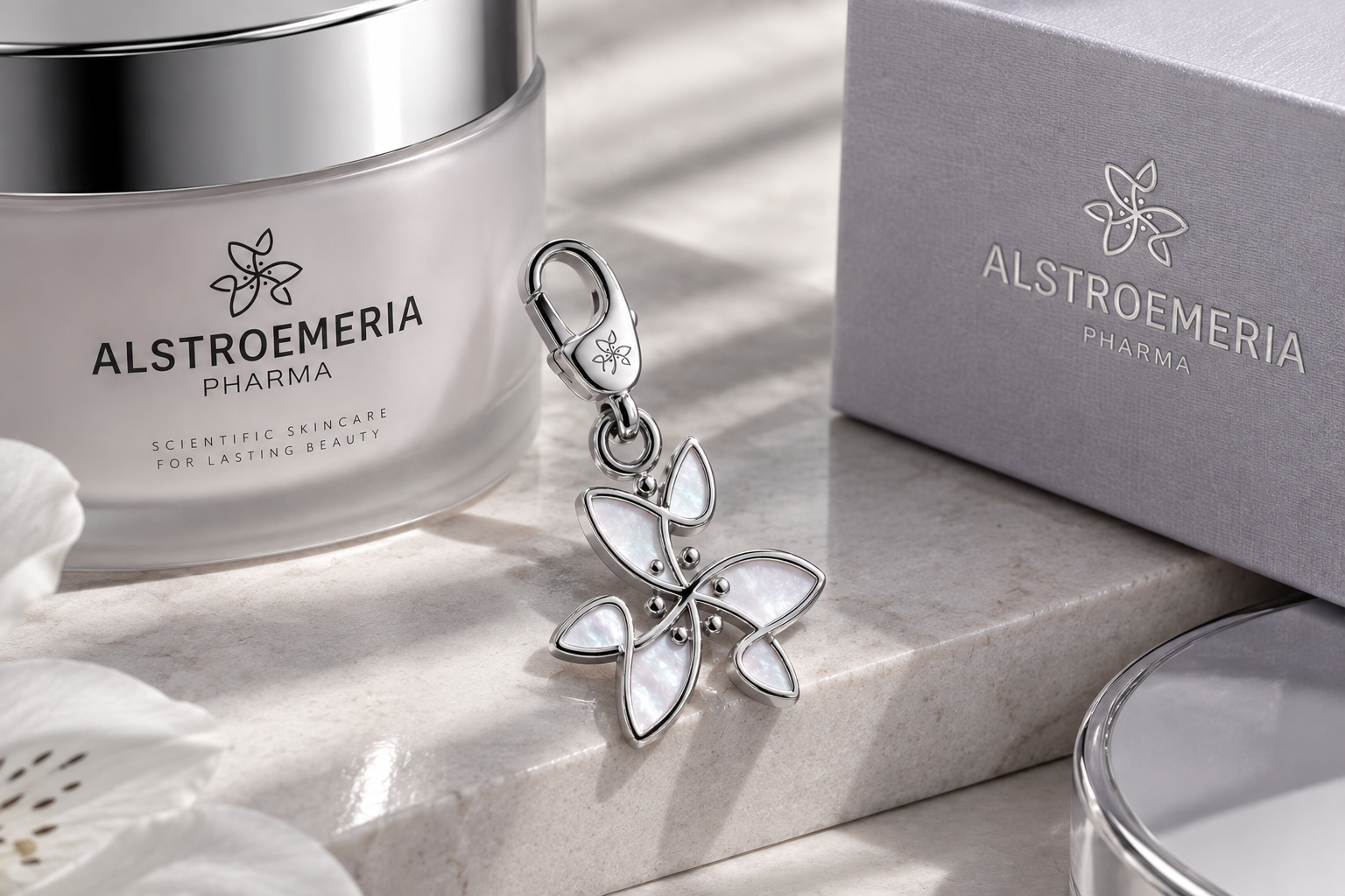 Mother-of-Pearl Floret Charm — Silver