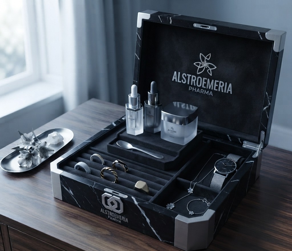 The Alabaster Case — Honey onyx · fluted brass